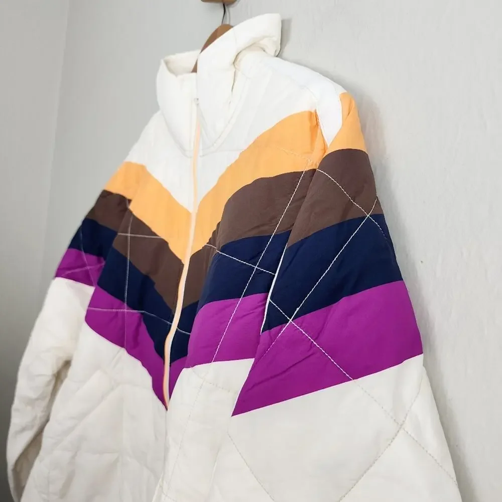 FP Movement Hatch Maternity Chevron Quilted Puffer Jacket Coat Ivory Small S NWT